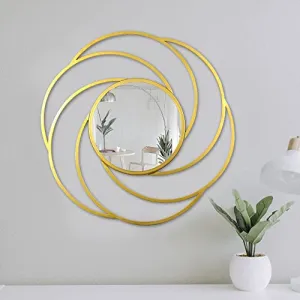 Decorative Wall Mirror, Circular Interlocking Rings Design, Yellow, 76 cm Diameter