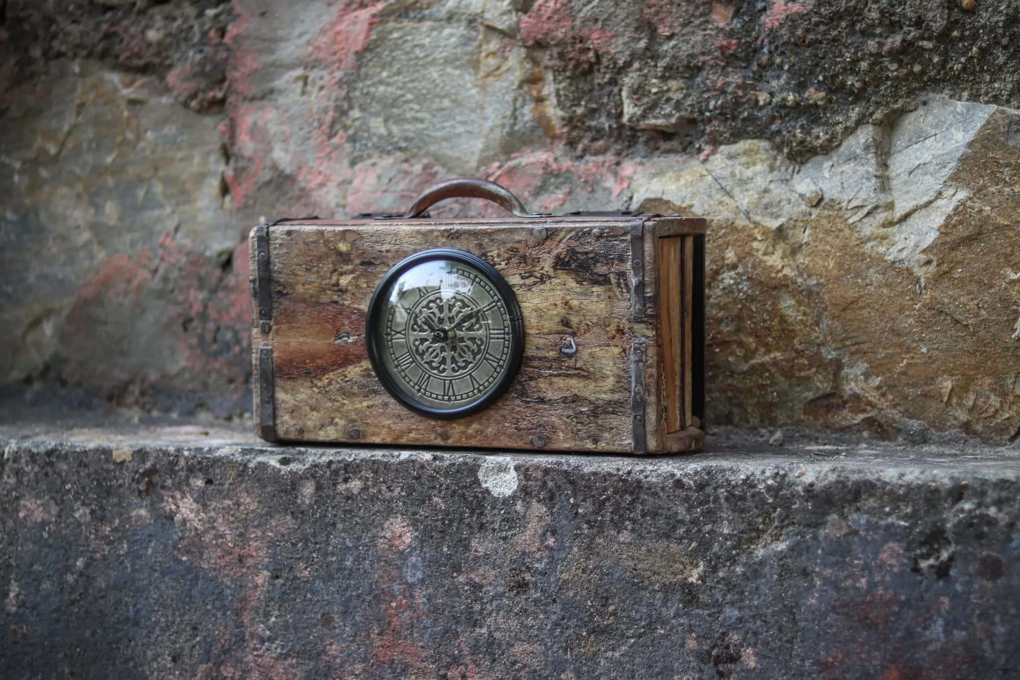 DeKulture Eco-Friendly Recycled Iron Table Clock - Limited Edition, Vintage Design, Collectible Timepiece - Handmade Desk Clock for Living Room, Dining Room, Office 30x10x18 cms