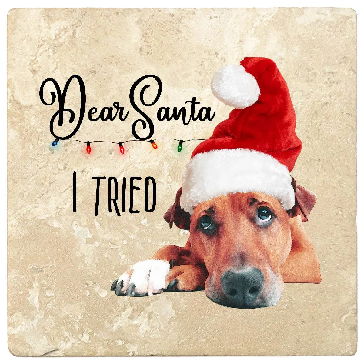 Dog: Dear Santa, I tried Coaster Christmas by Krebs - 4" Travertine Coasters