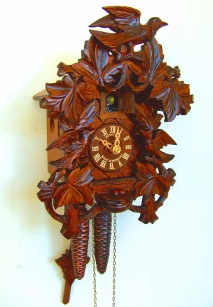 Eight Leaves and Three Birds Black Forest Honey Colored Cuckoo Clock