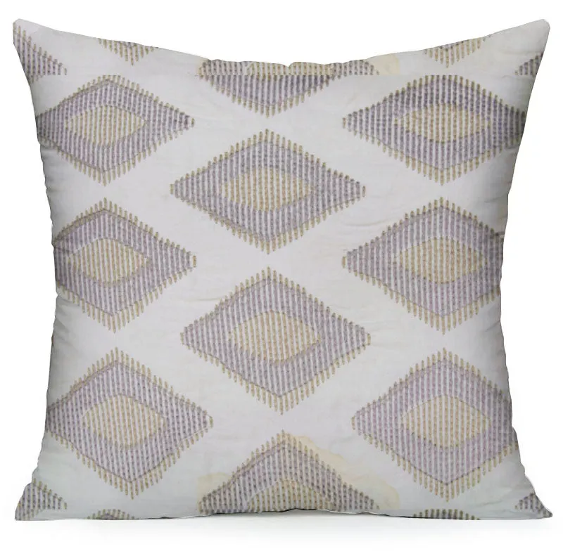 Embroidered Grey & Yellow Rhombus Pattern Filled Cushion 45x45cm