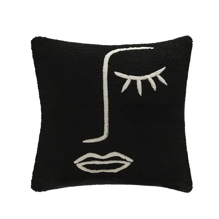 Embroidery Abstract Face Cushion | Black