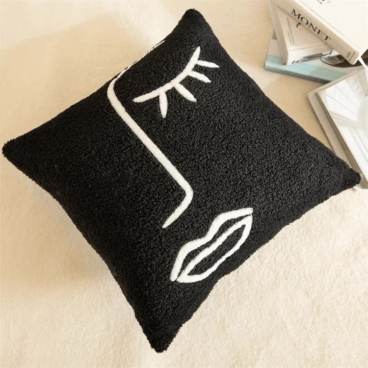 Embroidery Abstract Face Cushion | Black