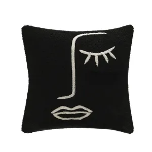 Embroidery Abstract Face Cushion | Black