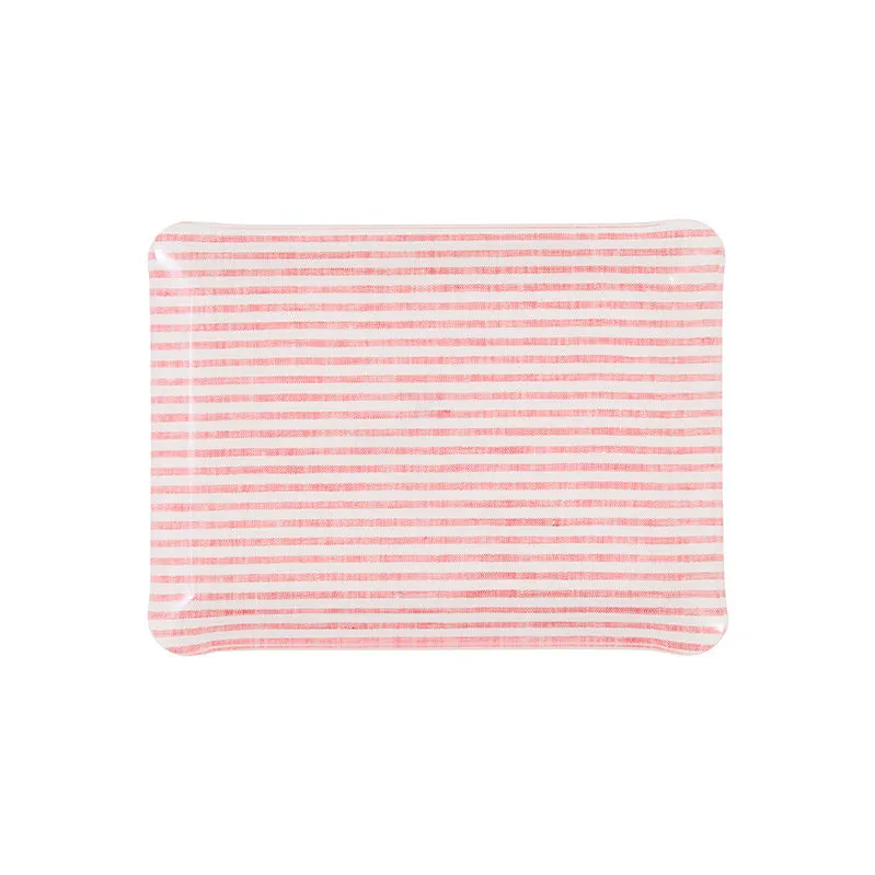 Fabric Tray Small Stripe Coral and White