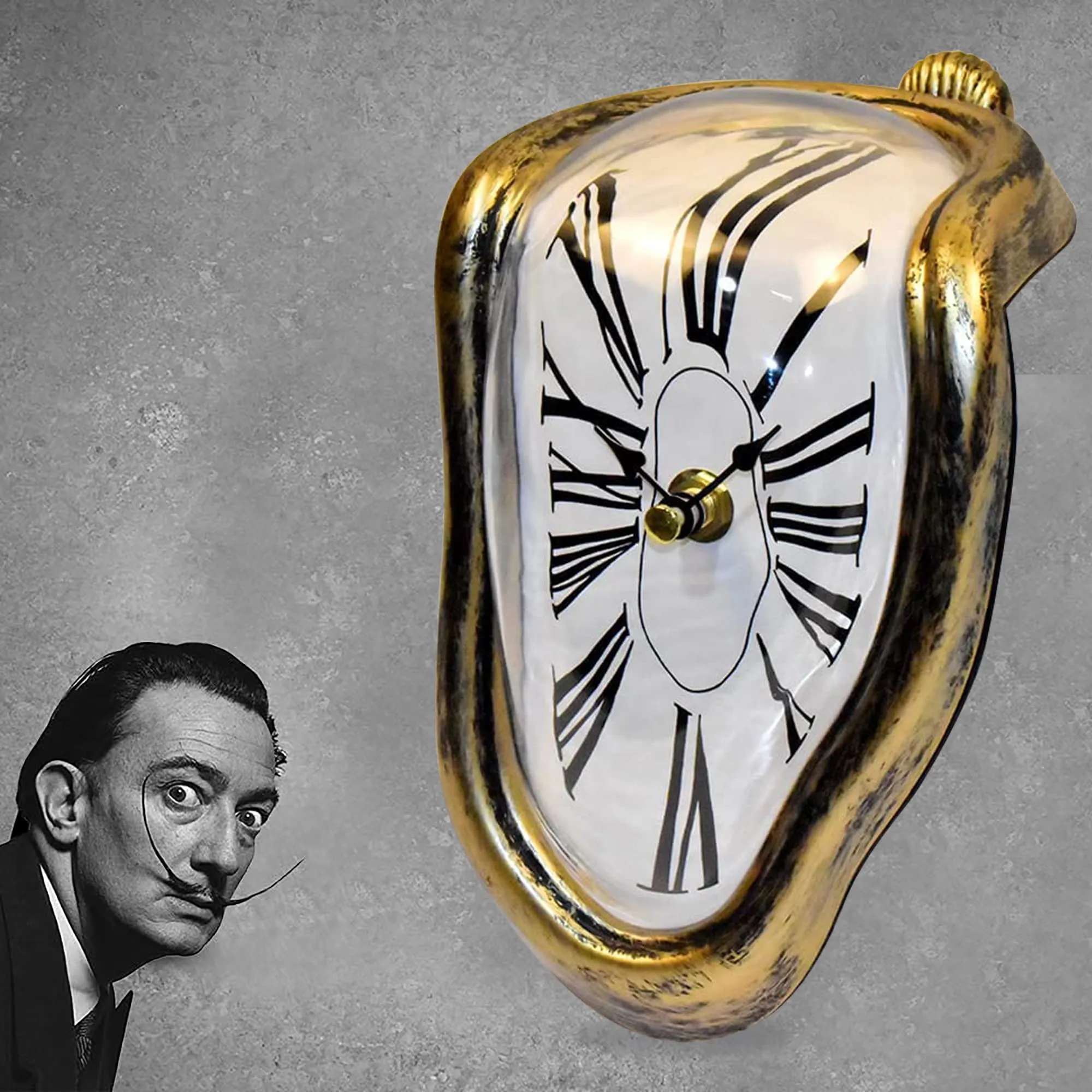 FAREVER Melting Clock, Salvador Dali Watch Melted Clock for Decorative Home Office Shelf Desk Table Funny Creative Gift，Rome Antique Gold