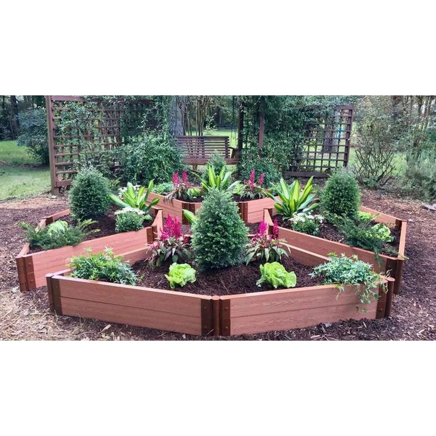 Frame It All | Tool-Free Elizabethan Garden Raised Garden Bed (4-Sided Triangle) 12' X 12' X 16.5" - Uptown Brown - 1" Profile