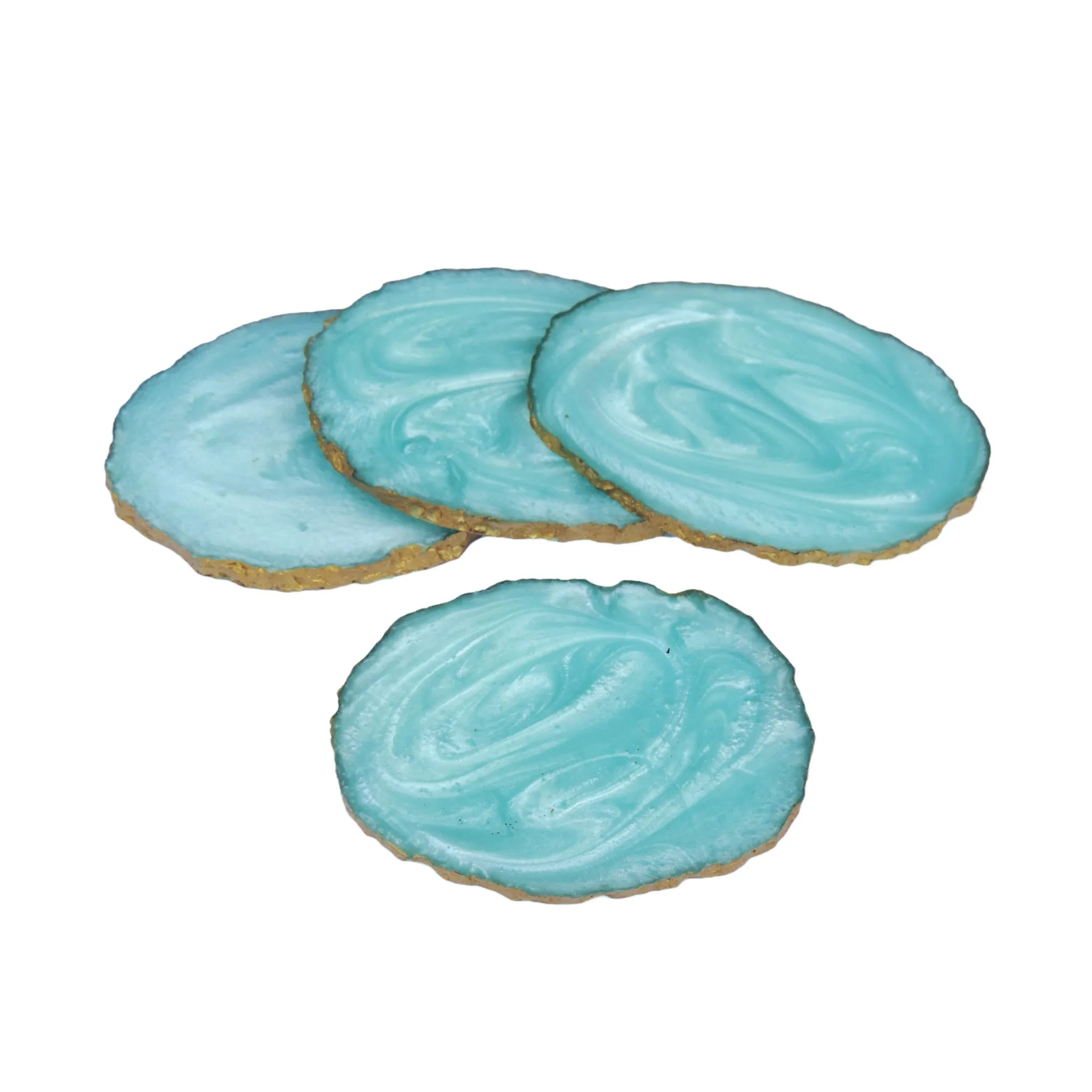 Glamour Resin Coaster in Aqua & Gold, Set of 4