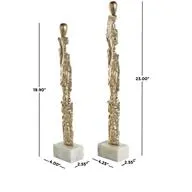 Gold Aluminum Metal Abstract Tall Textured Figurine Sculpture with Marble Bases Set Of 2