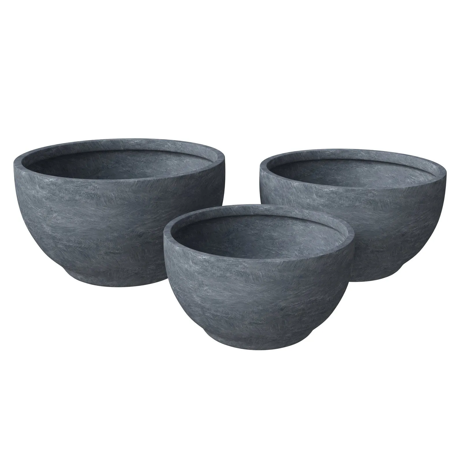 Grove Modern 3-Piece Round Planter Set in Fiberstone Weather Resistant Design