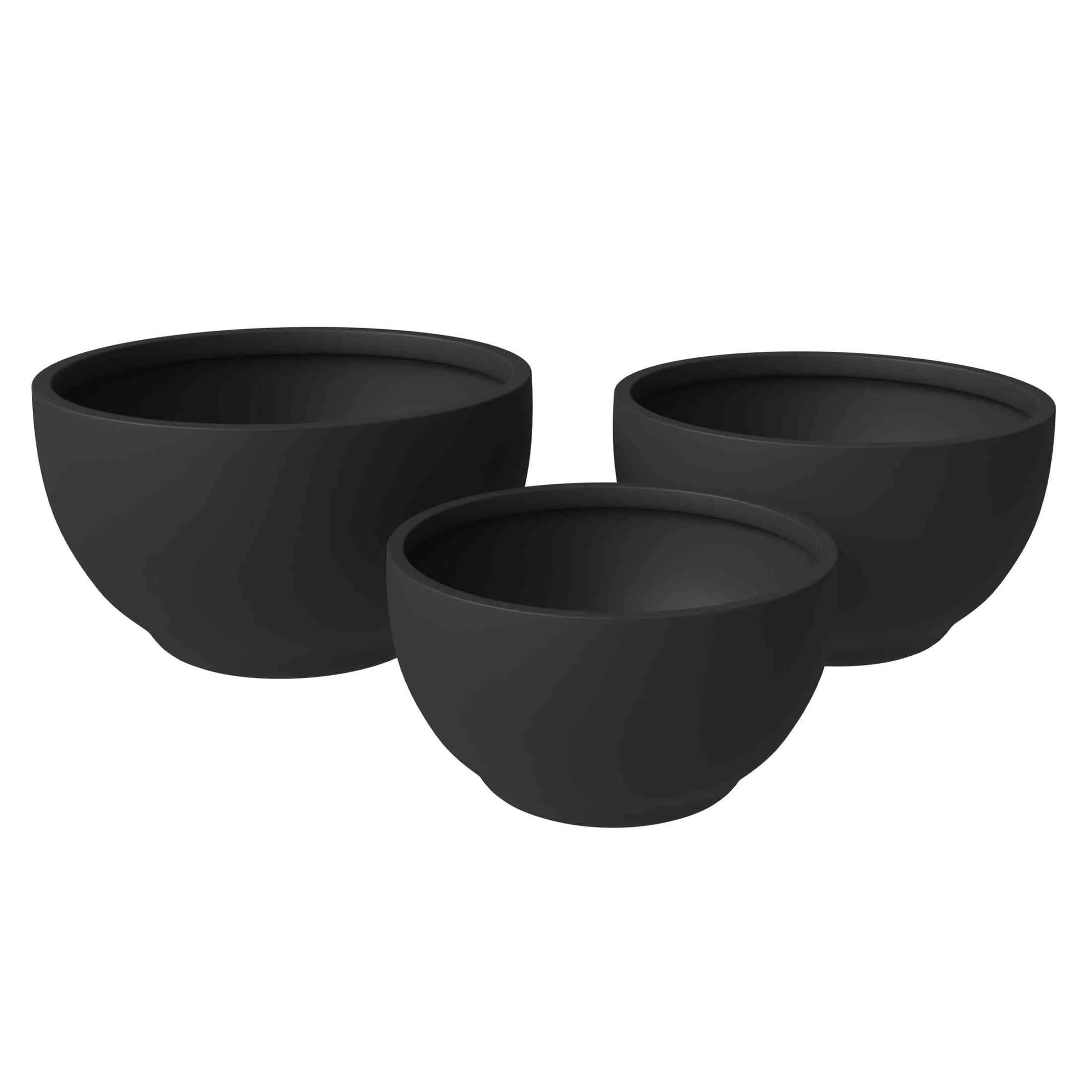 Grove Modern 3-Piece Round Planter Set in Fiberstone Weather Resistant Design