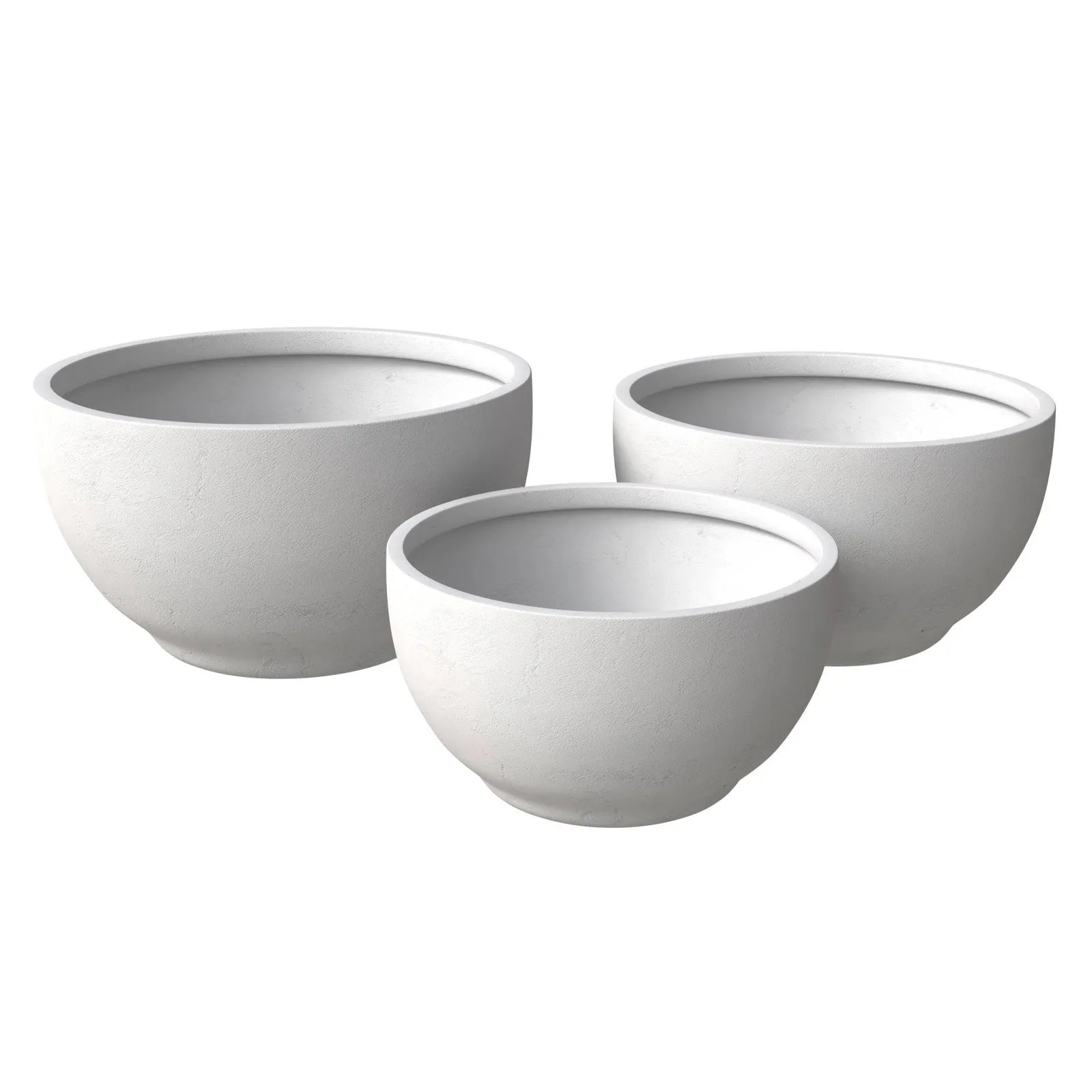 Grove Modern 3-Piece Round Planter Set in Fiberstone Weather Resistant Design