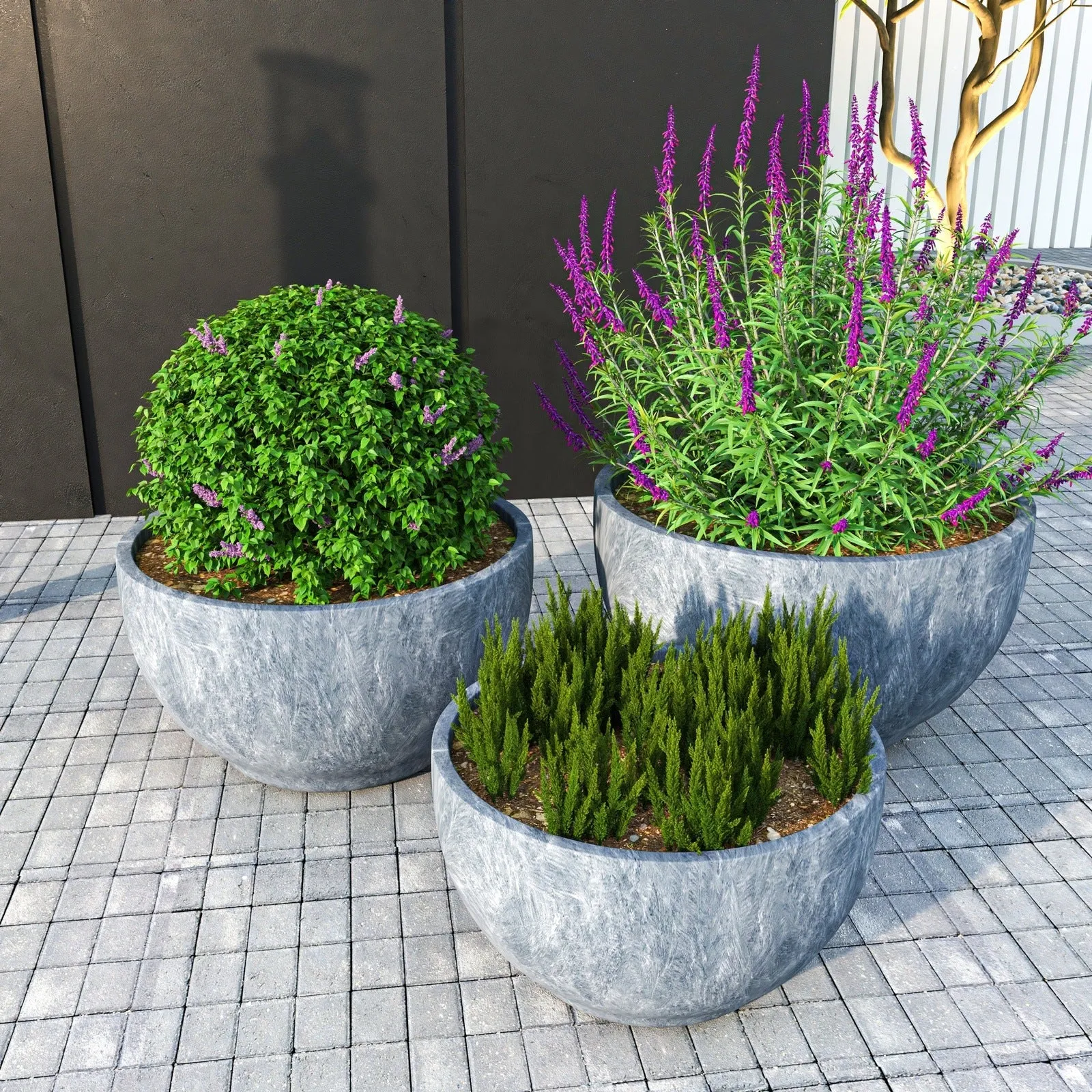 Grove Modern 3-Piece Round Planter Set in Fiberstone Weather Resistant Design