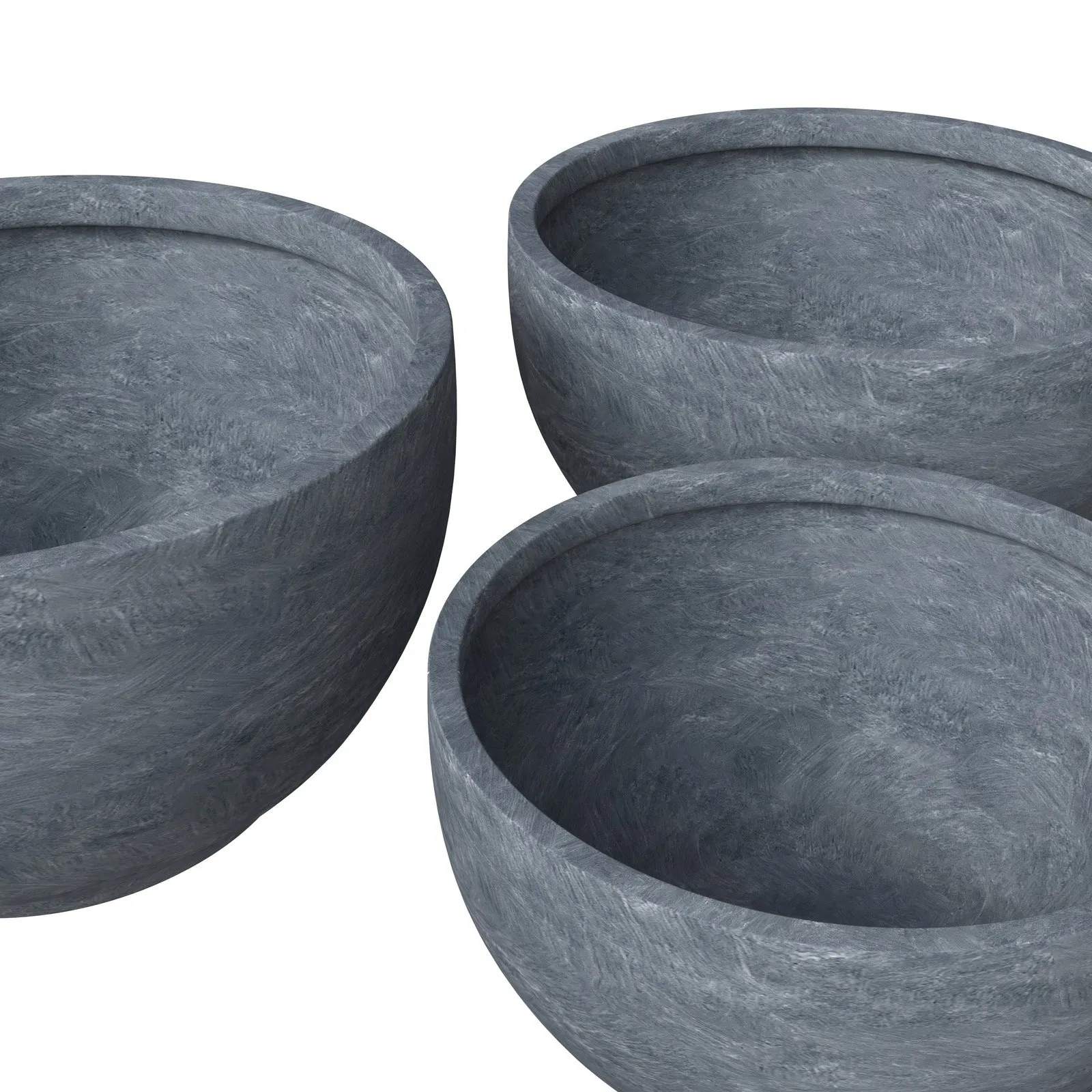 Grove Modern 3-Piece Round Planter Set in Fiberstone Weather Resistant Design