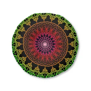 Hand Drawn Mandala Art Design Floor Cushion - Flower colors on Black Background