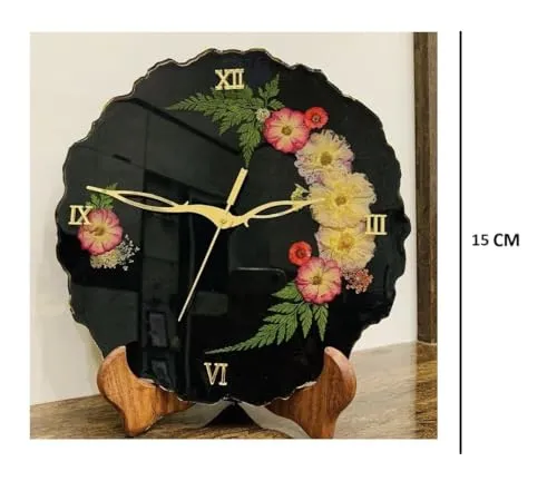 HANDARTED Premium Stylish Resin Luxury Table Clock with Stand Silent Quartz Decorative Latest Table Clock Battery Operate Easy to Use in Office/School MDF Base