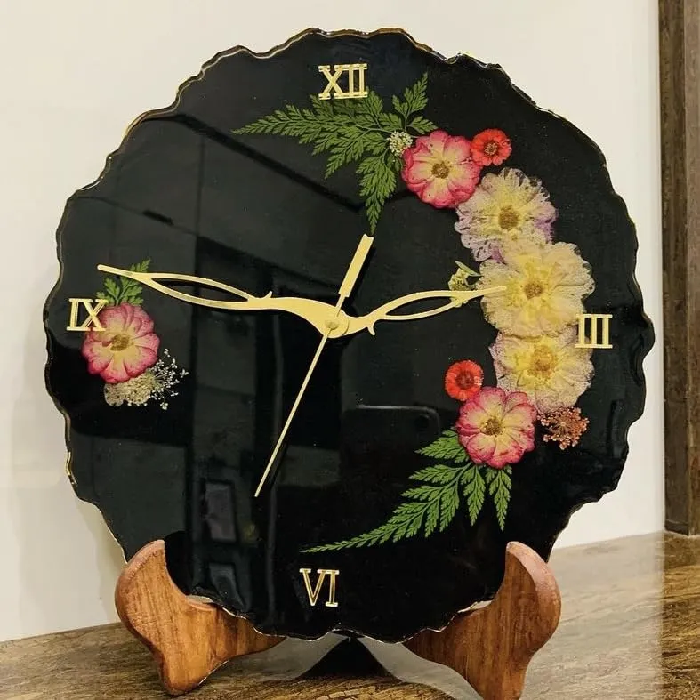 HANDARTED Premium Stylish Resin Luxury Table Clock with Stand Silent Quartz Decorative Latest Table Clock Battery Operate Easy to Use in Office/School MDF Base