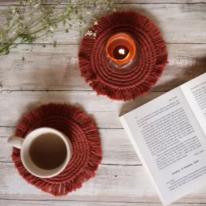 Handmade Macrame Brown Table Coasters - Set of 2