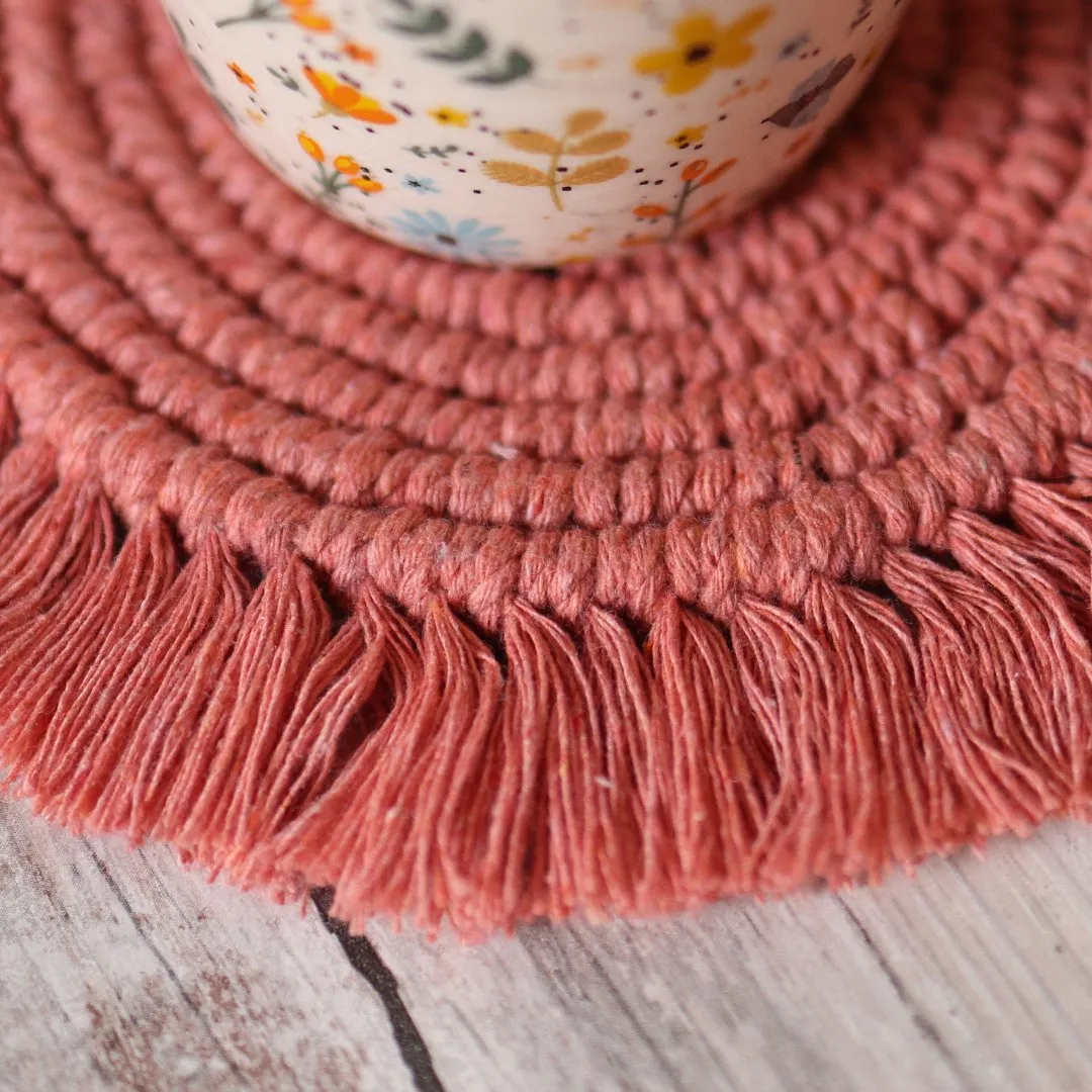 Handmade Macrame Peach Table Coasters - Set of 2