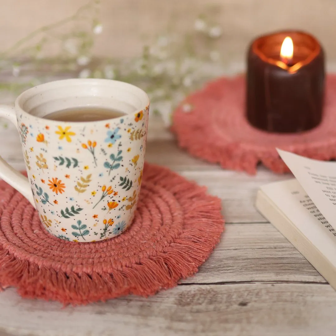 Handmade Macrame Peach Table Coasters - Set of 2