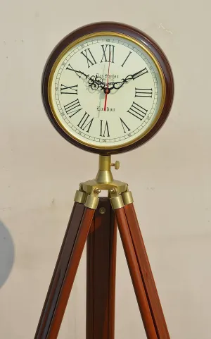 Handmade Wooden Antique Tripod Clock, 70 inches Tall Floor Tripod Clock