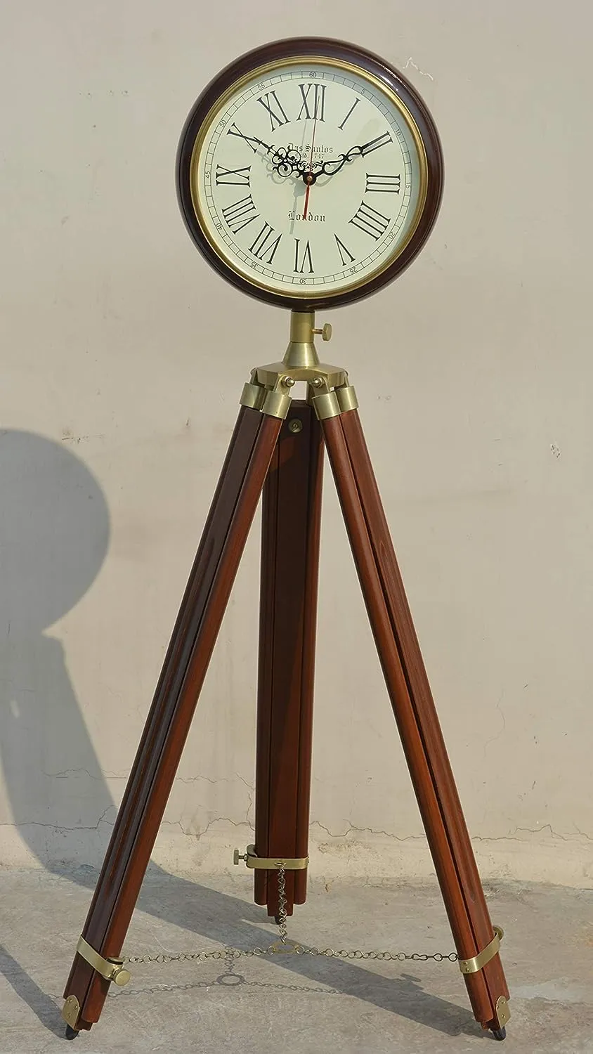 Handmade Wooden Antique Tripod Clock, 70 inches Tall Floor Tripod Clock