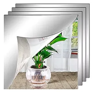 Homesoul Flexible Acrylic Mirror Sheets Self Adhesive Non Glass Mirror Tiles Mirror Stickers for Home Wall Dcor 4 (Acrylic Mirror 30cmx30cm) HA-001C, Square, Unframed, Transparent