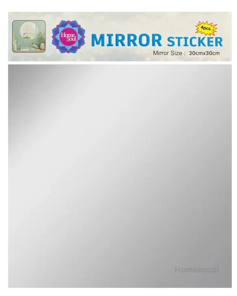 Homesoul Flexible Acrylic Mirror Sheets Self Adhesive Non Glass Mirror Tiles Mirror Stickers for Home Wall Dcor 4 (Acrylic Mirror 30cmx30cm) HA-001C, Square, Unframed, Transparent