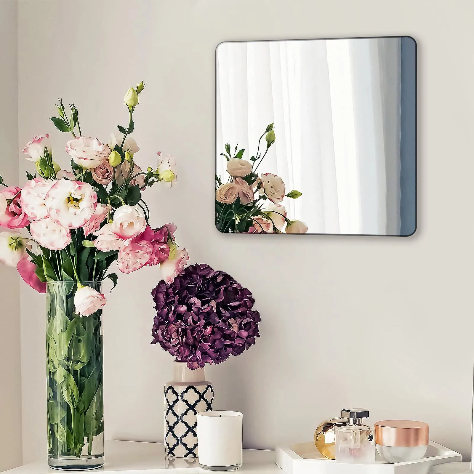 Homesoul Flexible Acrylic Mirror Sheets Self Adhesive Non Glass Mirror Tiles Mirror Stickers for Home Wall Dcor 4 (Acrylic Mirror 30cmx30cm) HA-001C, Square, Unframed, Transparent