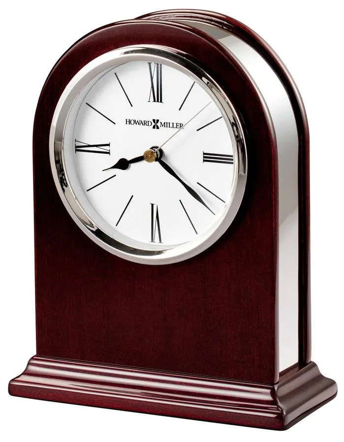 Howard Miller Peyton Arch Top Table Clock - Rosewood & Silver - White Dial