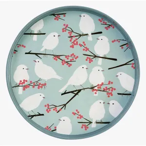 Icy Blue Birds 15 Inch Round Tray