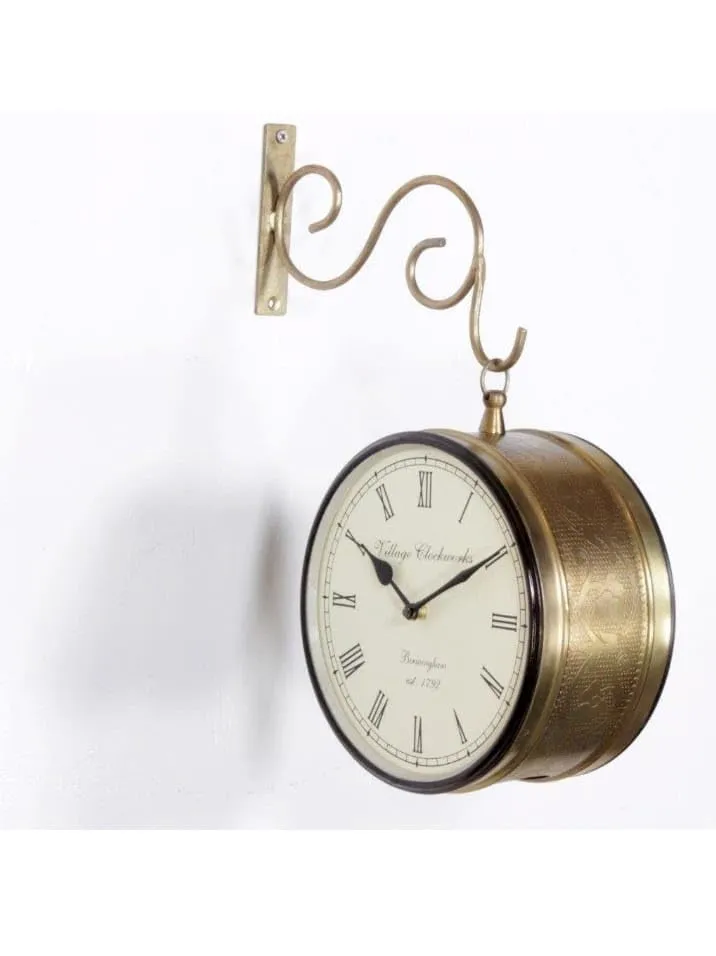 Iron Traditional 8 Inches Station Clock with Brass Finish (Diameter - 8 Inches and Depth is 4.25 Inches) (Desing 1)