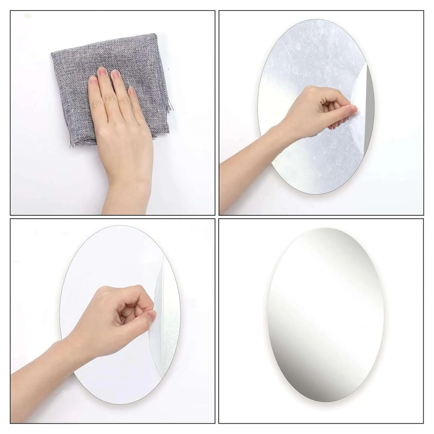 IRQA Oval Shape Adhesive Mirror Sticker for Wall on Tiles Bathroom Bedroom Living Room Basin Mirror Bathroom Wall Mirror Stickers Unbreakable Plastic Vanity Mirror, Makeup Mirror (Style_82