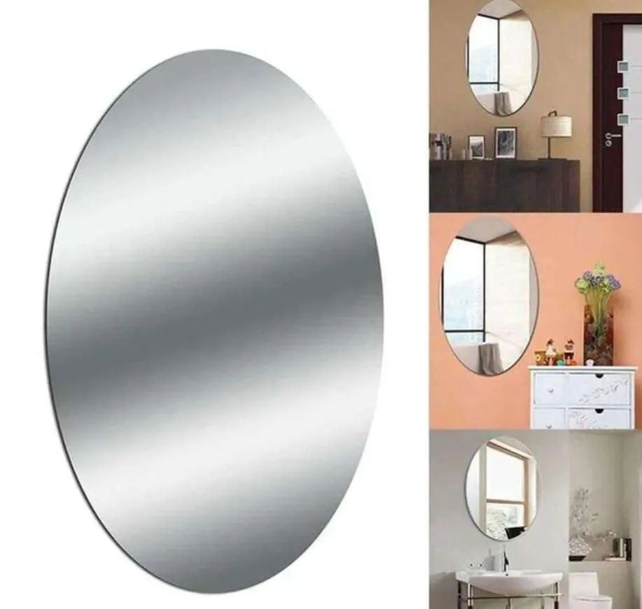 IRQA Oval Shape Adhesive Mirror Sticker for Wall on Tiles Bathroom Bedroom Living Room Basin Mirror Bathroom Wall Mirror Stickers Unbreakable Plastic Vanity Mirror, Makeup Mirror (Style_82