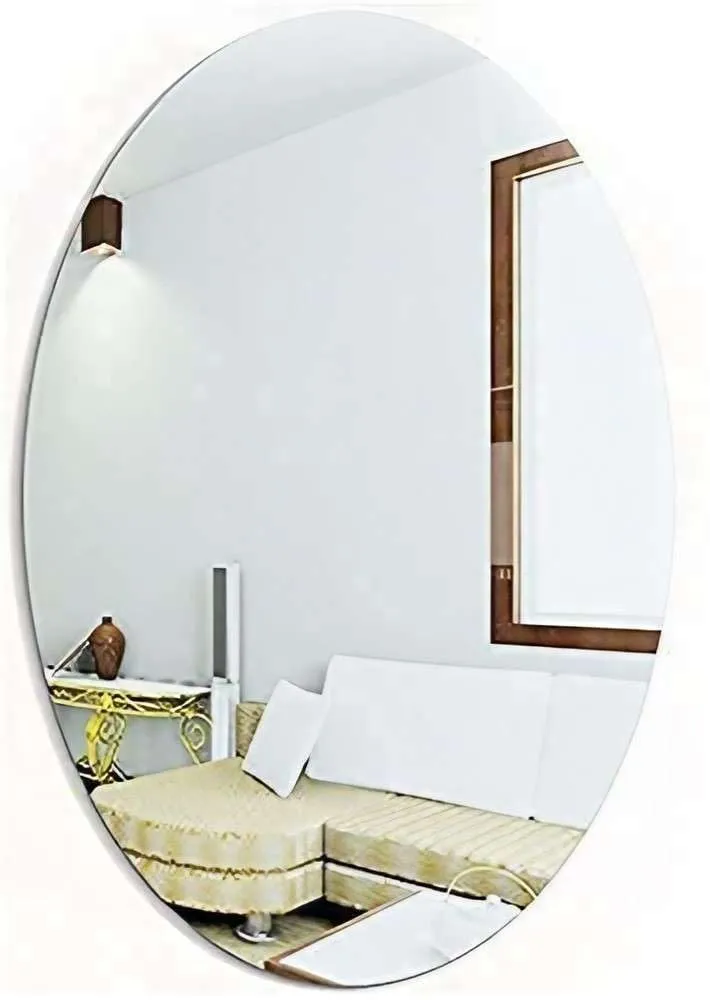 IRQA Oval Shape Adhesive Mirror Sticker for Wall on Tiles Bathroom Bedroom Living Room Basin Mirror Bathroom Wall Mirror Stickers Unbreakable Plastic Vanity Mirror, Makeup Mirror (Style_82