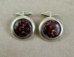 Italian Porphyry and Sterling Silver Cufflinks