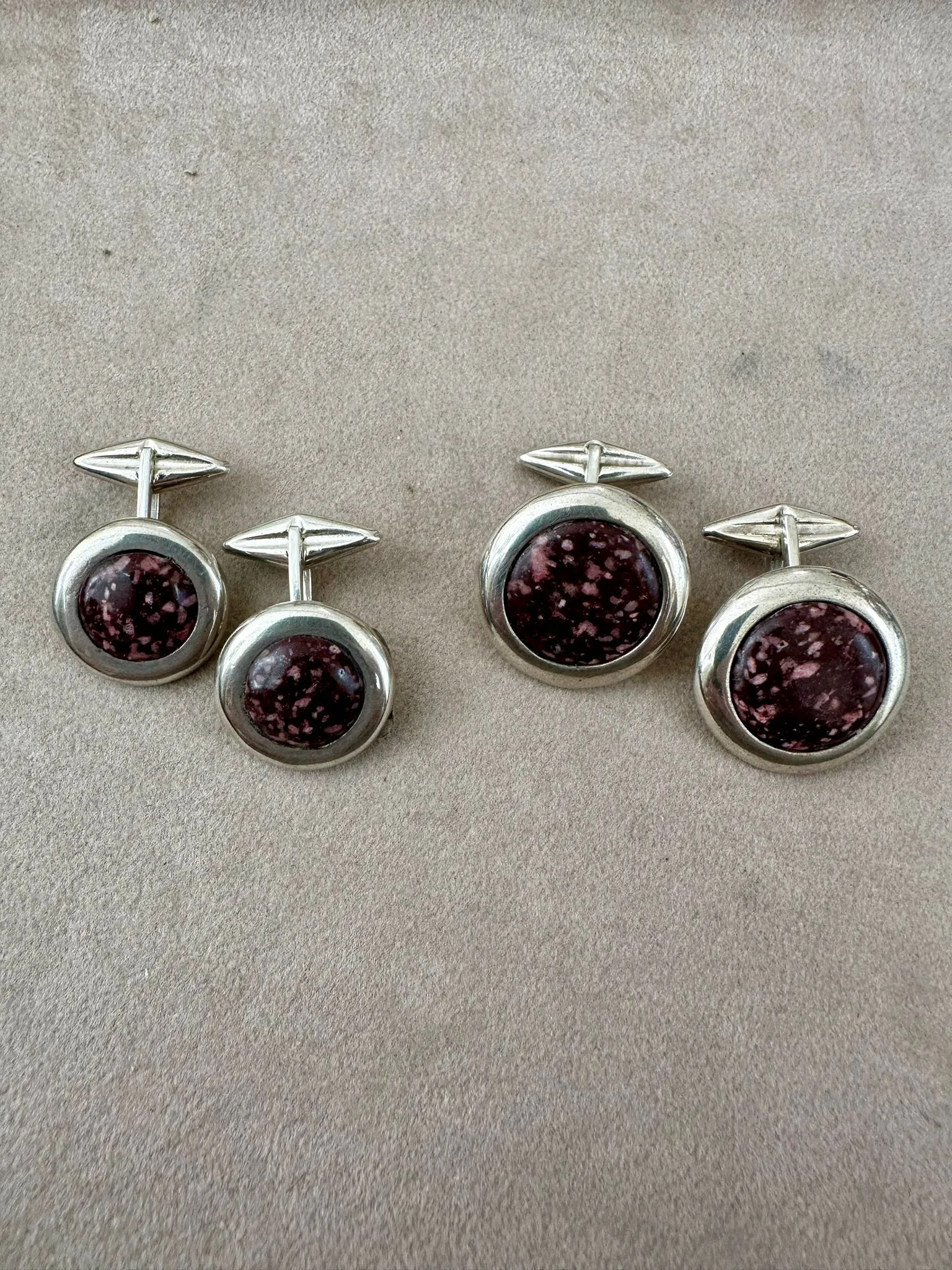 Italian Porphyry and Sterling Silver Cufflinks