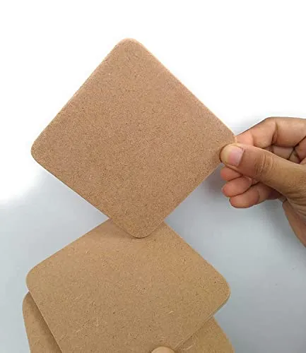 KARTIK DIY Square MDF Coasters Set of 6 MDF Plain Wooden Coasters Square Shaped Blank Cutouts for Painting Wood Sheet Craft, Decoupage, Resin Art Work & Decoration (Square, 3 x 3 Inch)