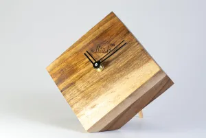 Kasb Stylish Walnut Wood Table Clock - Square Wooden Desk Clock with Sturdy Stand for Stability