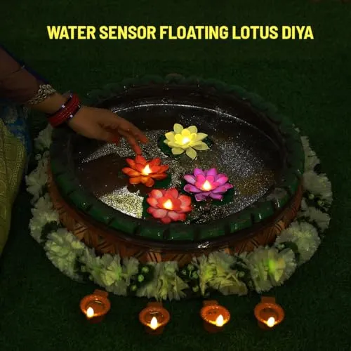 Klip2Deal Diwali Multi-Color Waterproof LED Floating Candles for Bath, Wedding, and Festival - Romantic Night Lighting with Lotus Shape | Smokeless Flameless Diya LED Candles (Plastic, Set of 6)