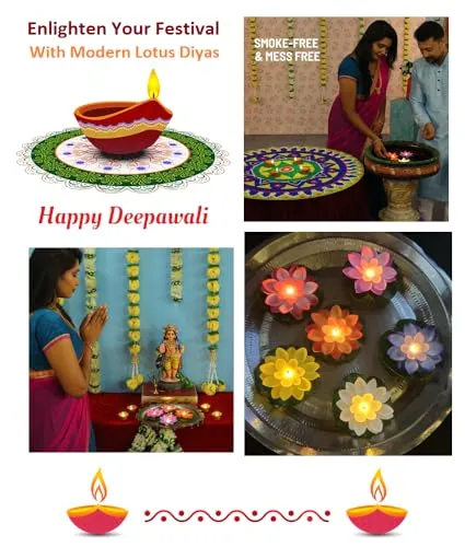 Klip2Deal Diwali Multi-Color Waterproof LED Floating Candles for Bath, Wedding, and Festival - Romantic Night Lighting with Lotus Shape | Smokeless Flameless Diya LED Candles (Plastic, Set of 6)