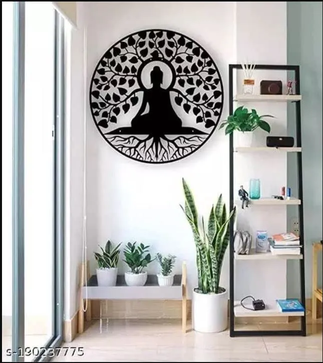 Landsky Buddha wall art metal wall hanging | metal buddha wall decor art | stylish home decoration items for living room (18 x 18 inch)