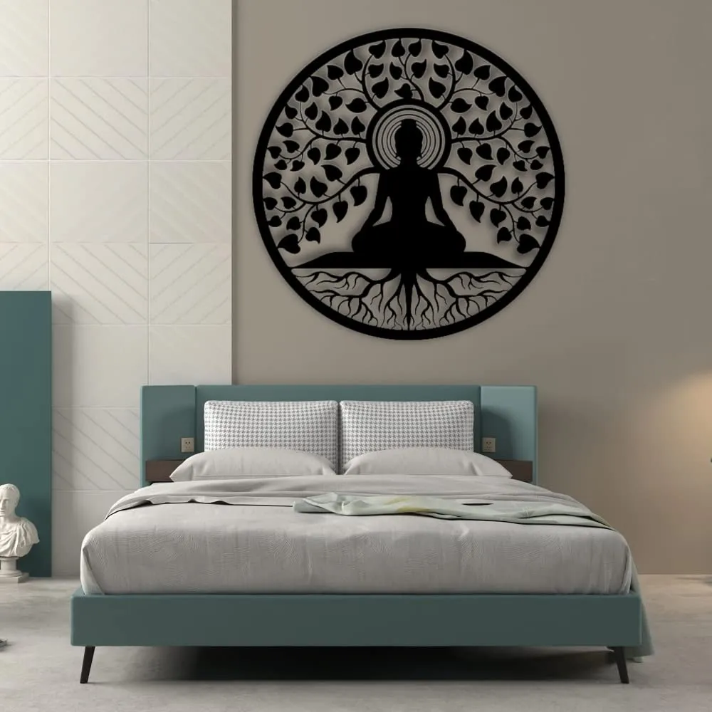 Landsky Buddha wall art metal wall hanging | metal buddha wall decor art | stylish home decoration items for living room (18 x 18 inch)