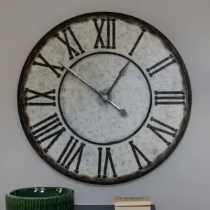 Large Galvanised Iron Roman Numerals Wall Clock