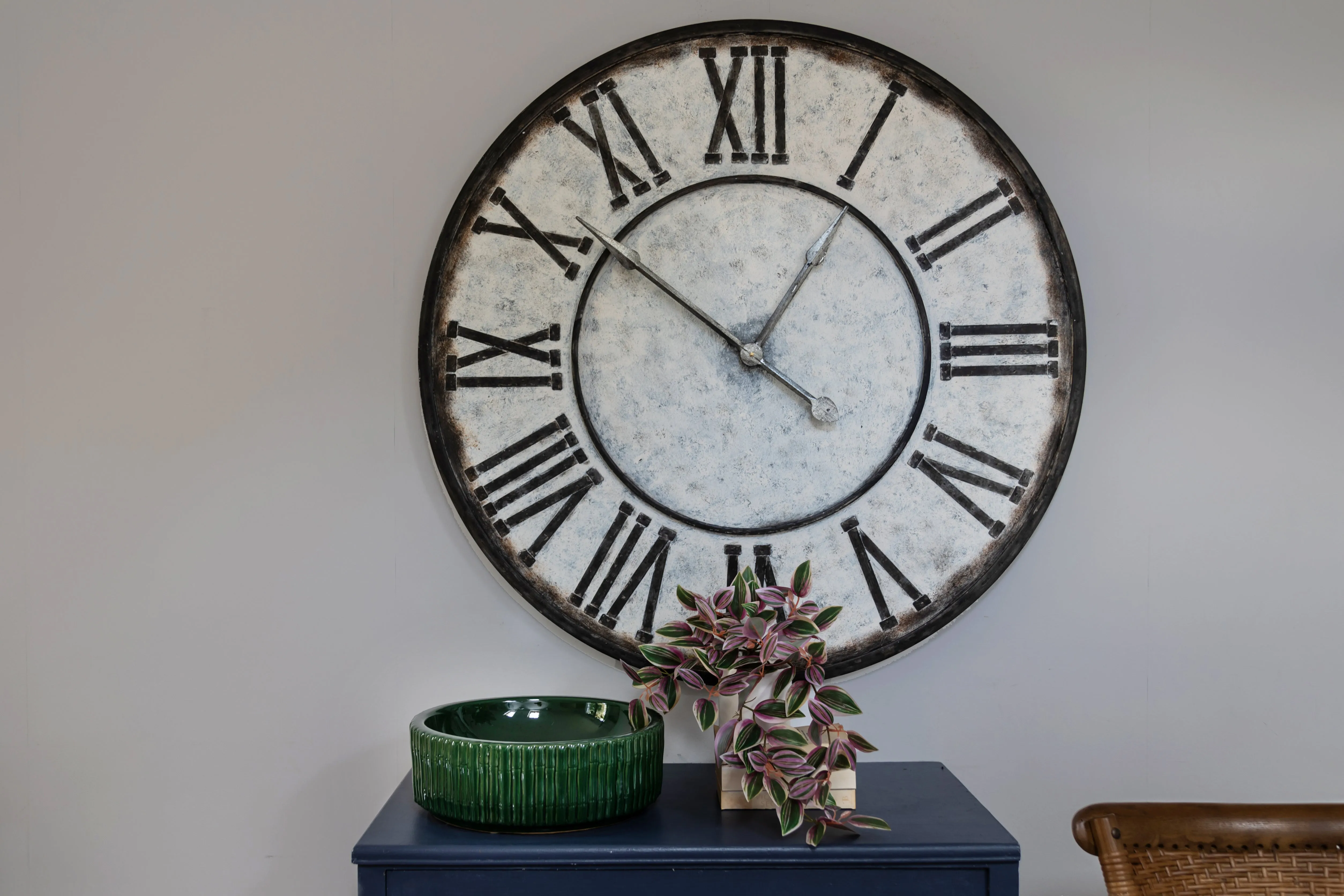 Large Galvanised Iron Roman Numerals Wall Clock