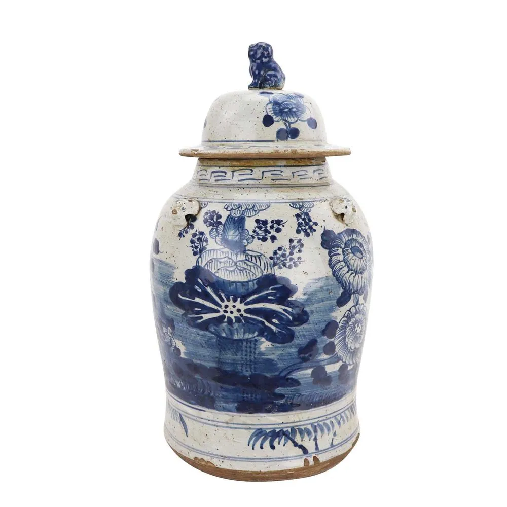 Lotus Porcelain Lidded Ginger Jar Large