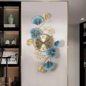 LUXURY LODGE Wall Clocks,Art Simple Wall Clock 3D Metal Large Wall Clock, Butterfly Pattern Decor Silent Non Ticking Modern Quartz Art Wall Clock for Living Room Kitchen Bedroom/37 21" 2 (Awe34)