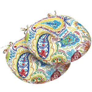 LVTXIII Outdoor Round Bistro Seat Cushions 15"x15"x4" Paisley Chili （Set of 2）