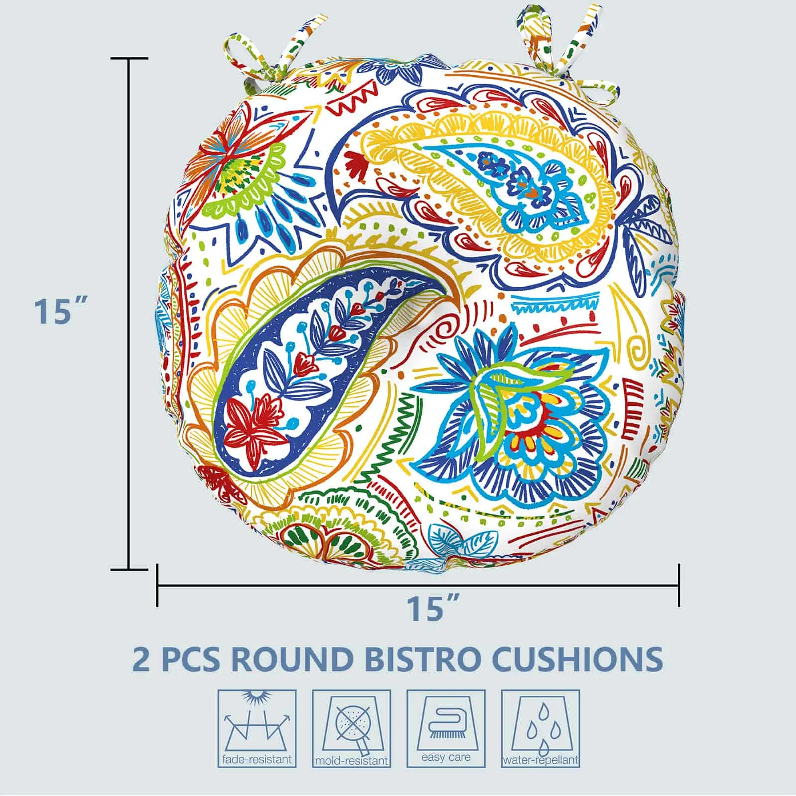 LVTXIII Outdoor Round Bistro Seat Cushions 15"x15"x4" Paisley Chili （Set of 2）