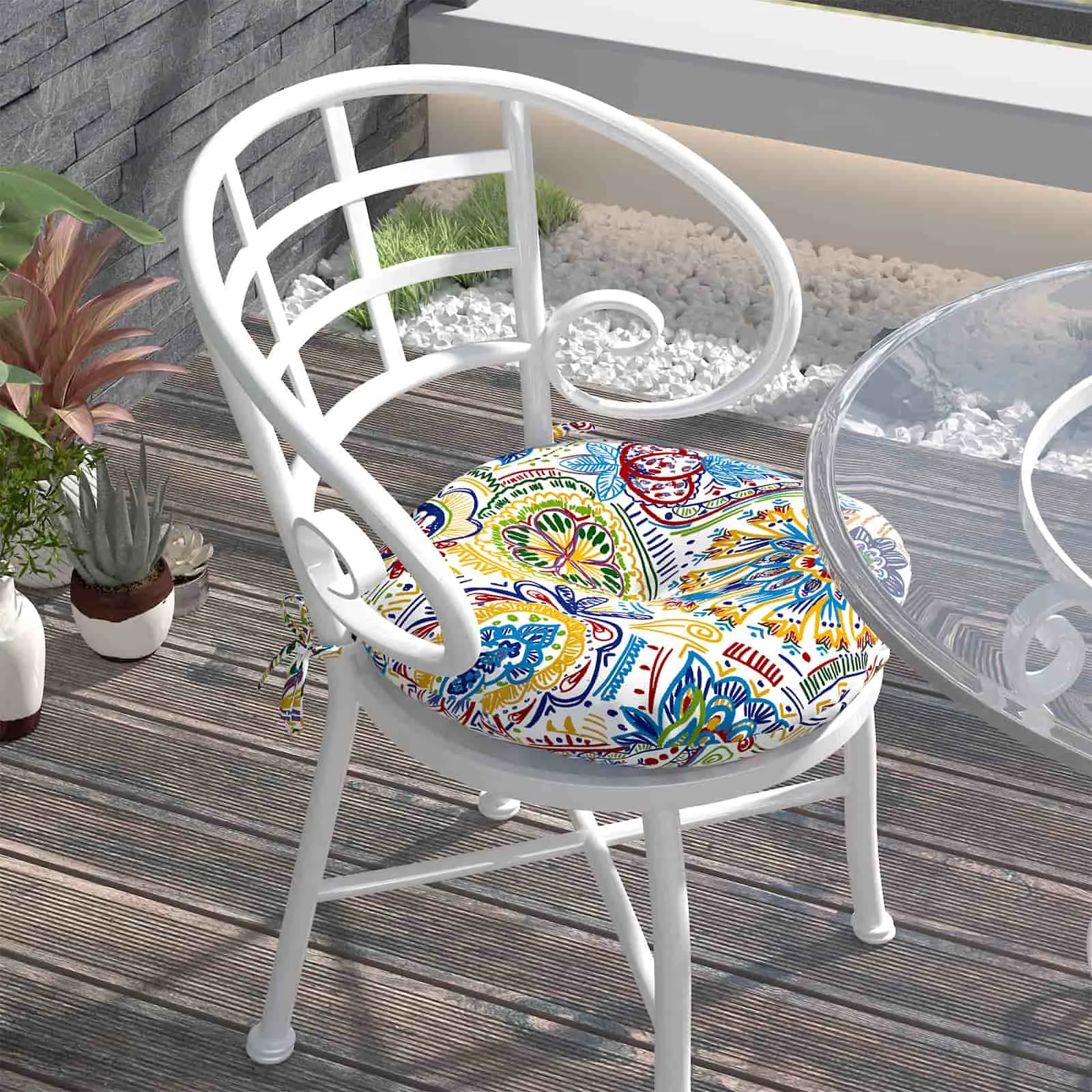 LVTXIII Outdoor Round Bistro Seat Cushions 15"x15"x4" Paisley Chili （Set of 2）